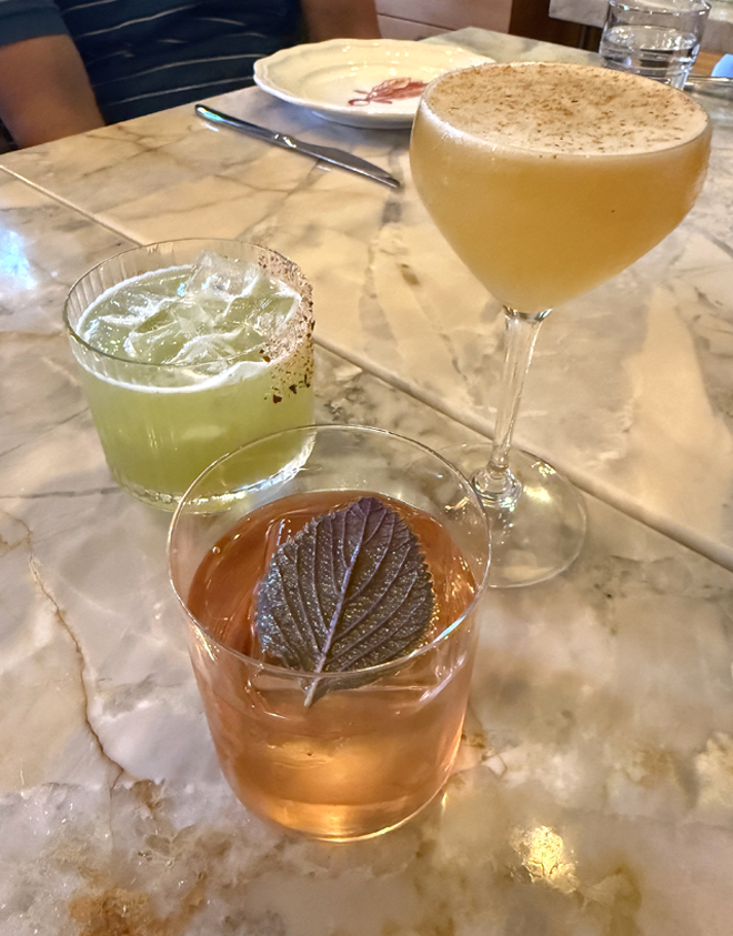 "Shiso Fine'' cocktail pictured in front.