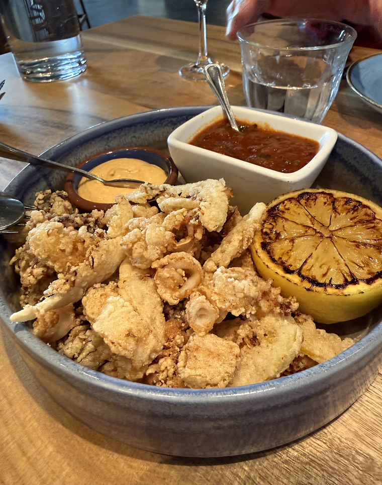 Fried calamari with two sauces.