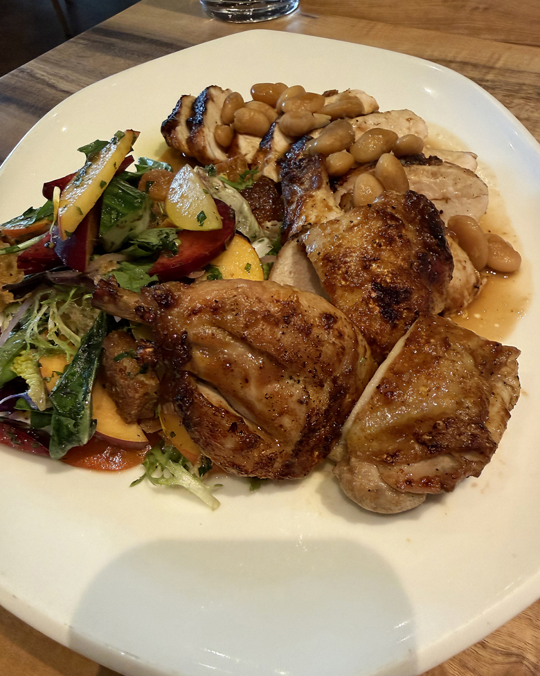 Chicken for two -- brined, smoked, and grilled over a wood fire -- at Bosco.
