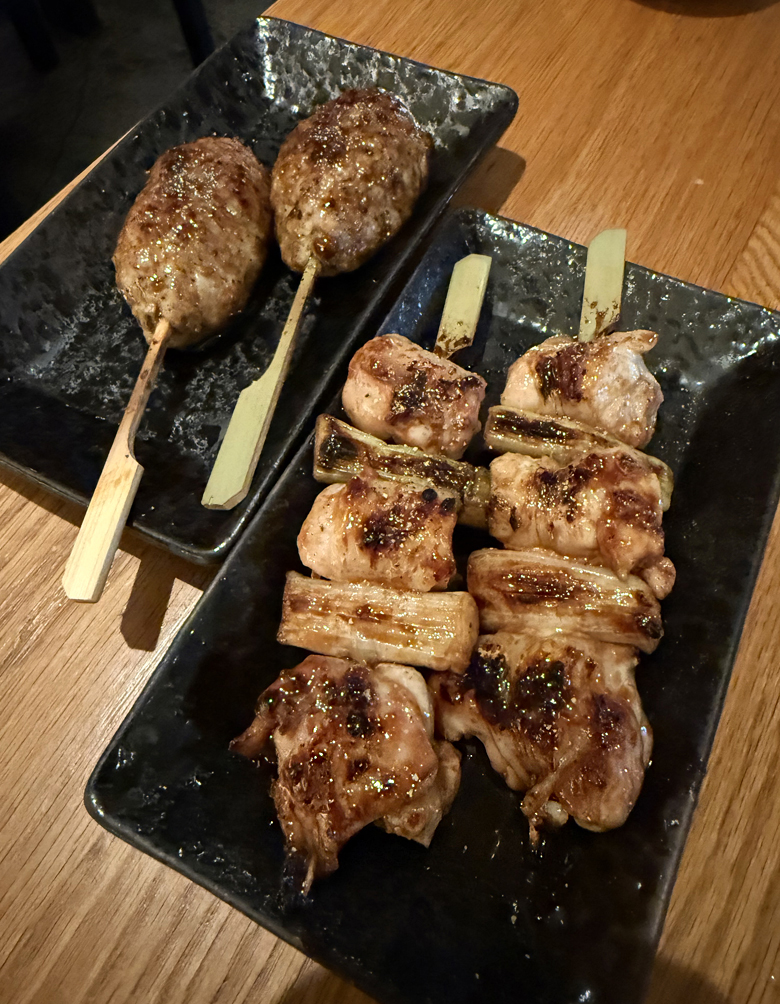 Chicken thigh and chicken meatball skewers at N/Soto -- some of the juiciest chicken I've had in a while.