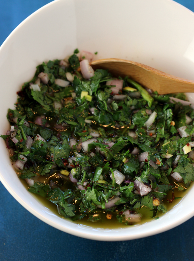 The dipping sauce.