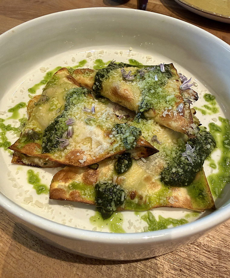 Fazzoletti filled with summer squash and cheese.