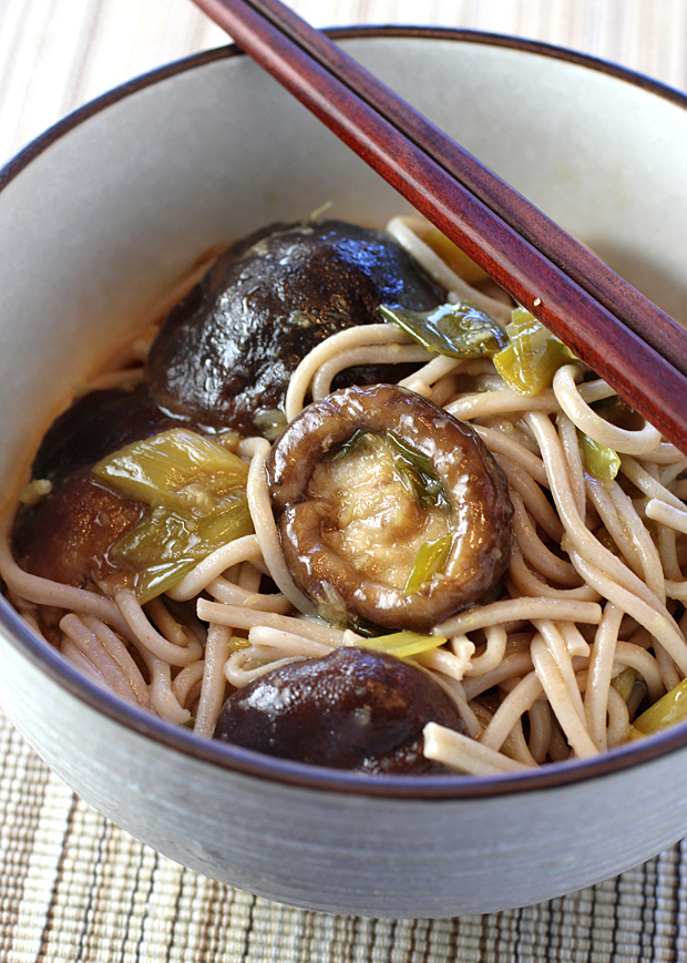 I boiled some soba noodles for five minutes, then tossed with the mushrooms and their sauce for dinner in a flash.
