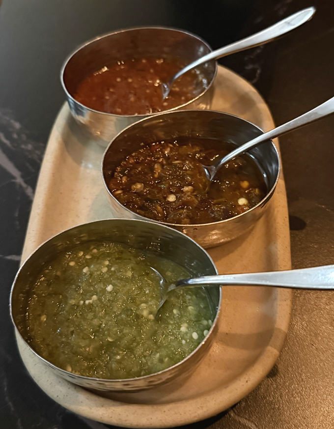 The accompanying salsas.