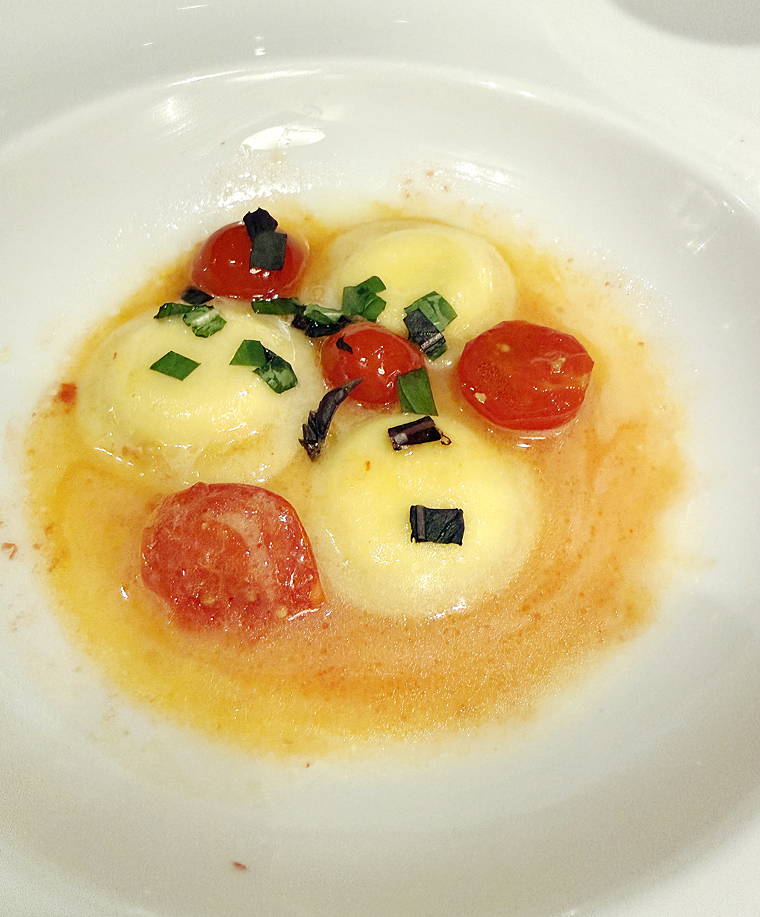Cherry tomato raviolettes.