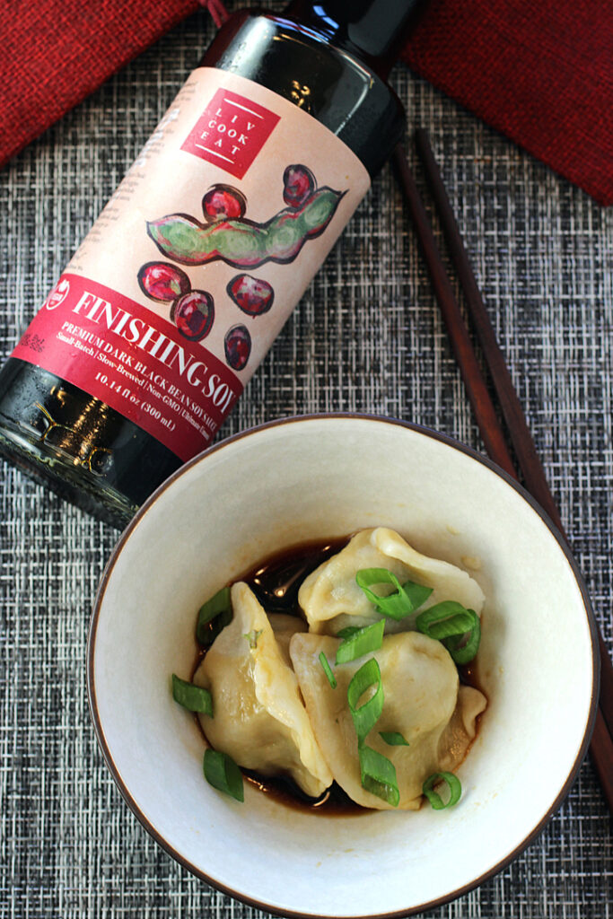 LivCookEat Finishing Soy Sauce drizzled on dumplings from Dumpling City in Palo Alto.