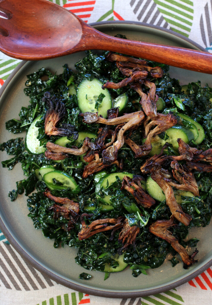 Roasted oyster mushrooms become almost like crispy croutons on this flavorful kale salad.