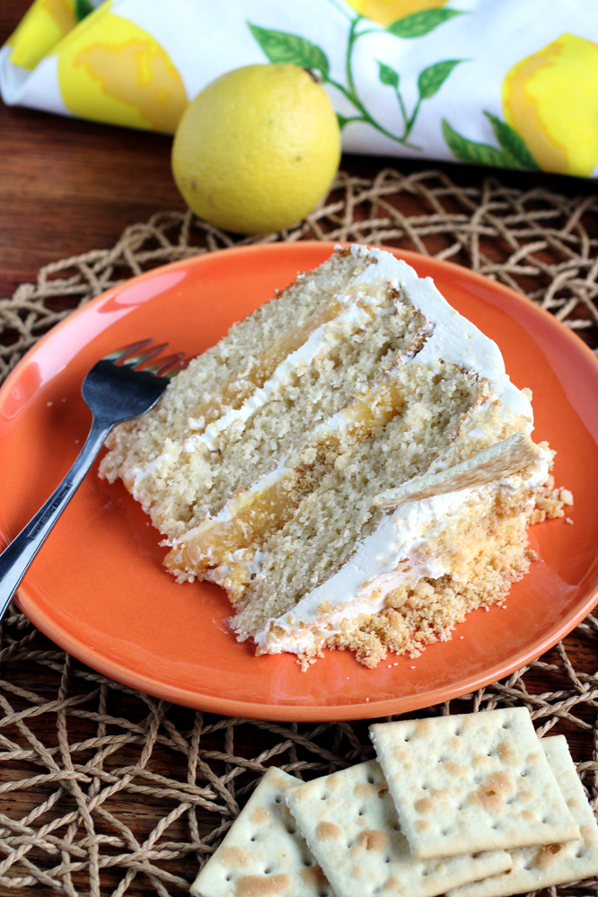 The lemon curd is the perfect addition to balance out the sweetness of the cake.
