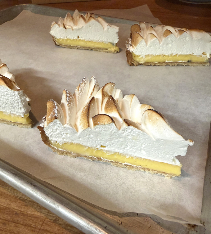 Passion fruit tart ready for service.